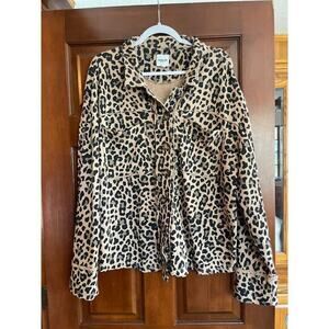 KENSIE JEANS FRENCH TERRY RAW EDGE BUTTON DOWN JACKET LARGE